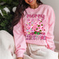 Pink Merry Christmas Graphic Crew Neck Pullover Sweatshirt