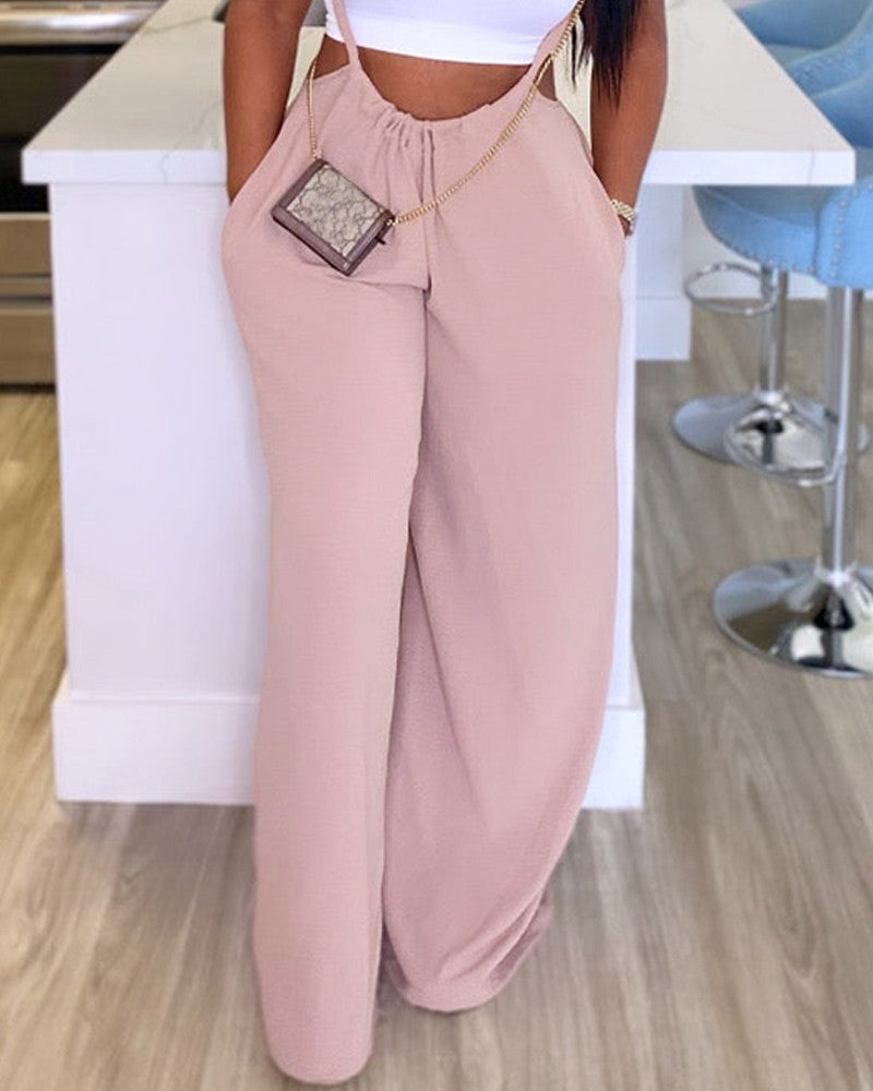 Drawstring Wide Leg Suspender Jumpsuit