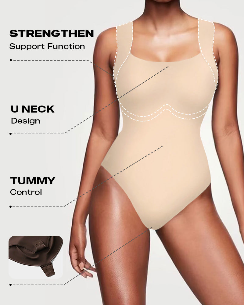 ChicMe ContourX U Neck Shapewear Built in Bra Sleeveless High Strechy Slim Fit Tank BodySuits