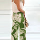 2 Piece Plant Pattern V Neck Spaghetti Strap Top Slit Front Wdie Leg Pants Elegant Pants Set