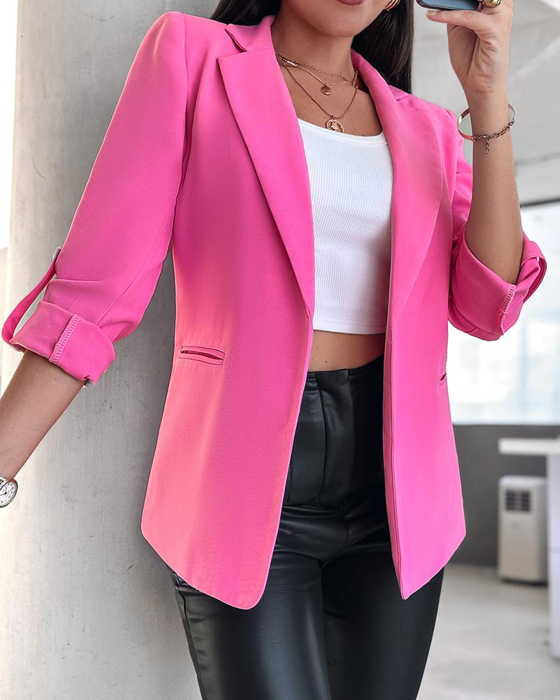 Notched Collar Roll Up Sleeve Blazer Coat