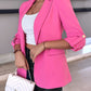 Notched Collar Roll Up Sleeve Blazer Coat