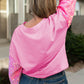 Pink Plus Size Sequin Sleeve Drop Shoulder Sweatshirt