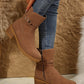 Chestnut Suede Buckle Decor Heeled Ankle Boots