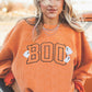 Orange Embroidered BOO Ghost Corded Halloween Sweatshirt