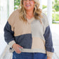 Ashleigh Blue Plus Size Textured Colorblock Patchwork V Neck Top