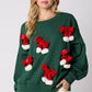 Blackish Green Christmas Bowknot Decor Crewneck Pullover Sweatshirt