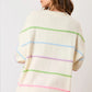 White Rainbow Stripes Drop Shoulder Baggy Henley Sweater