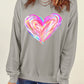 Gray Valentines Brushwork Heart Graphic Drop Shoulder Sweatshirt