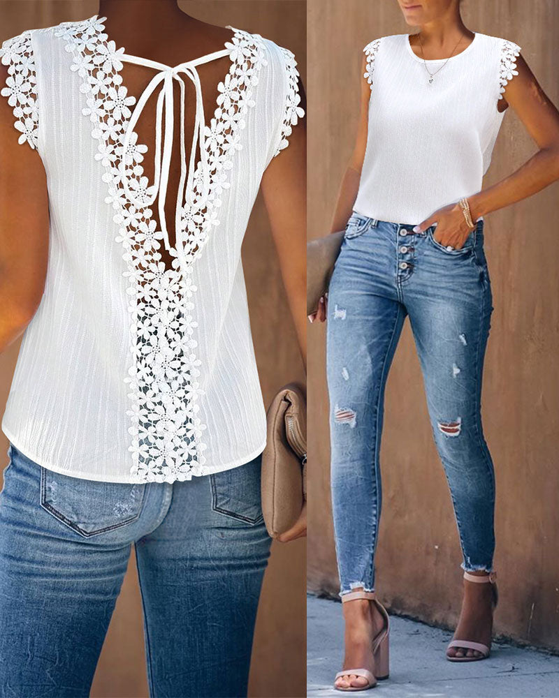 Contrast Lace Tied Detail Top