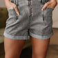 Gray Zipped Light Wash Cuffed Edge Denim Shorts