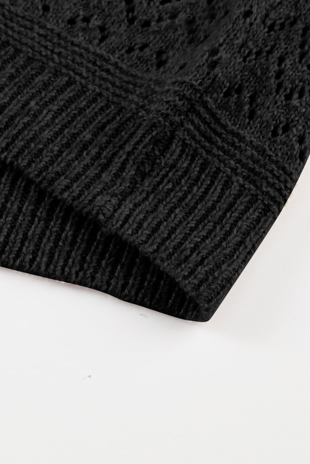 Black Eyelet Pattern Detail V Neck Drop Shoulder Sweater