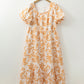 Apricot Floral Print Puff Short Sleeve Resort Plus Size Maxi Dress