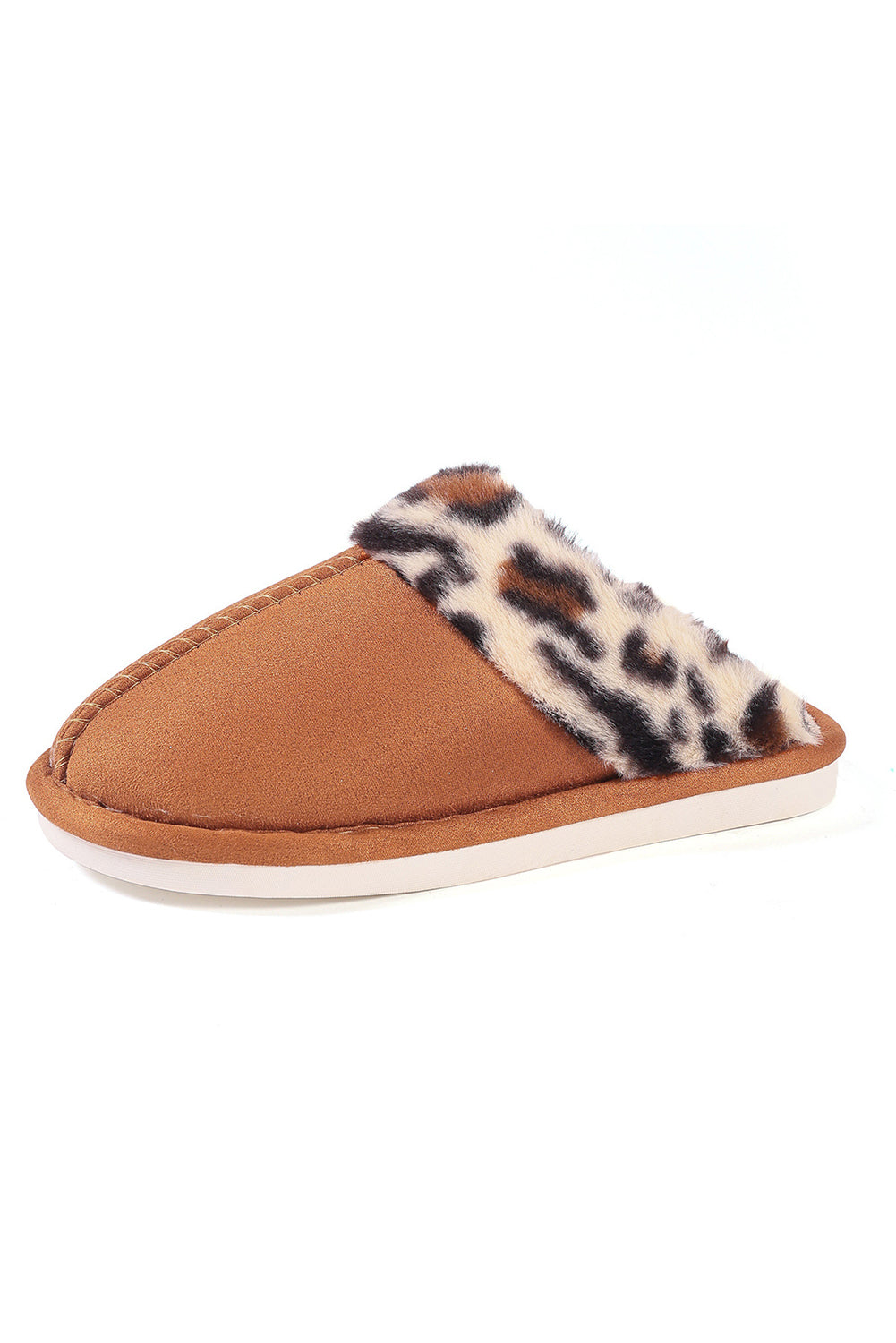 Chestnut Leopard Patched Plush Lined Thick Home Slippers