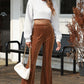 Chestnut Solid Color High Waist Flare Corduroy Pants