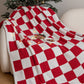 Fiery Red Plush Checkered Print Sofa Blanket 127*152cm