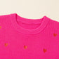 Rose Red Heart Shape Drop Shoulder Round Neck Sweater