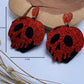 Fiery Red Halloween Skull Heart Shape Acrylic Stud Earrings