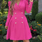 Notched Collar Puff Sleeve Double Breasted Cinch Waist Mini Dress Elegant Dress