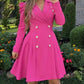 Notched Collar Puff Sleeve Double Breasted Cinch Waist Mini Dress Elegant Dress