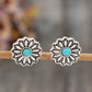 Silvery Western Turquoise Inlay Flower Stud Earrings