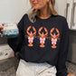 Black Cute Bow Crawfish Printed Drop Shoulder Sweatshirt