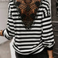 Black Stripe Crochet Hollow-out Back Buttoned Shoulder V Neck Top