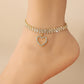 Gold Heart Pendant Rhinestone Adjustable Chain Anklet