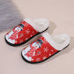 Fiery Red Christmas Snowman Print Plush Home Slippers