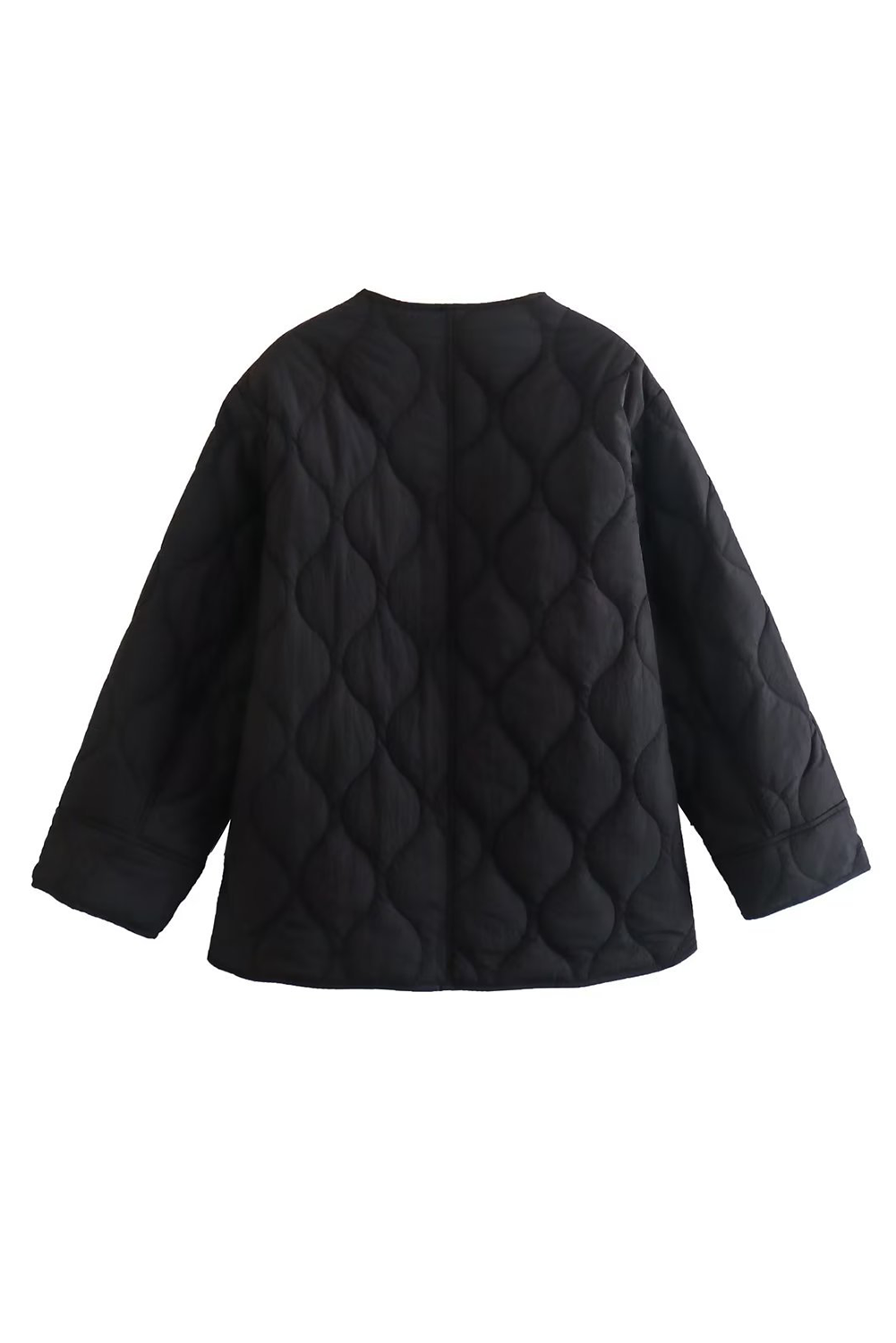 Black Quilted Side Pockets Snap Button Puffer Jacket