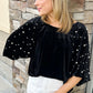 Black Pearl Beaded Half Sleeve Velvet Top