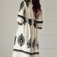 Beige Western Geometric Print 3/4 Sleeve Loose Midi Dress