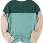 Green Color Block Long Sleeve Ribbed Loose Top