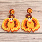 Yellow Halloween Turkey Beaded Drop Earrings