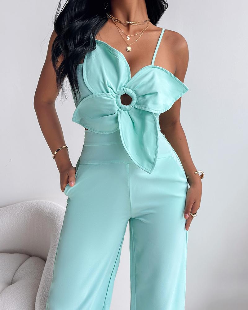 Floral Pattern Pocket Design Hollow Out Jumpsuit