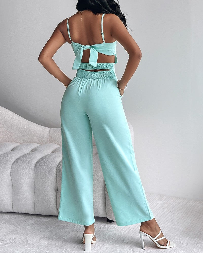 Floral Pattern Pocket Design Hollow Out Jumpsuit