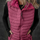 Burgundy Plush Collared Quilted Zipped Puffer Vest