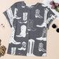 Gray Plus Size Western Boots Print Crew Neck T Shirt