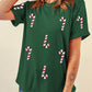 Green Christmas Candy Cane Graphic Casual T Shirt