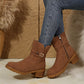 Chestnut Suede Buckle Decor Heeled Ankle Boots