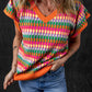 Orange Multi Flutter Sleeve Knitted Sweater Top