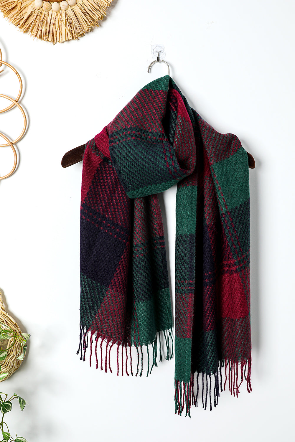 Racing Red Classic Christmas Plaid Fringed Scarf