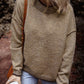 Pale Khaki Contrast Trim Mock Neck Drop Shoulder Sweater