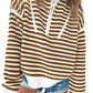 Khaki Stripe Zip up Collar Drop Shoulder Sweater