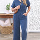 Sail Blue Ribbed V Neck Tee and Pants Plus Size Set