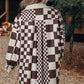 Brown Checkered Print Patchwork Corduroy Shacket