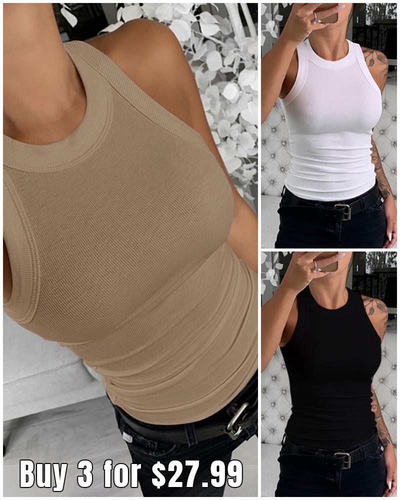 3 Pack O Neck Knit Thick Strap Racerback Tank Tops