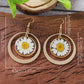 Gold Daisy Disc Dangle Hook Earrings