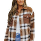 Brown Pocketed Buttoned Plaid Shirt Jacket