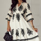 Beige Western Geometric Print 3/4 Sleeve Loose Midi Dress